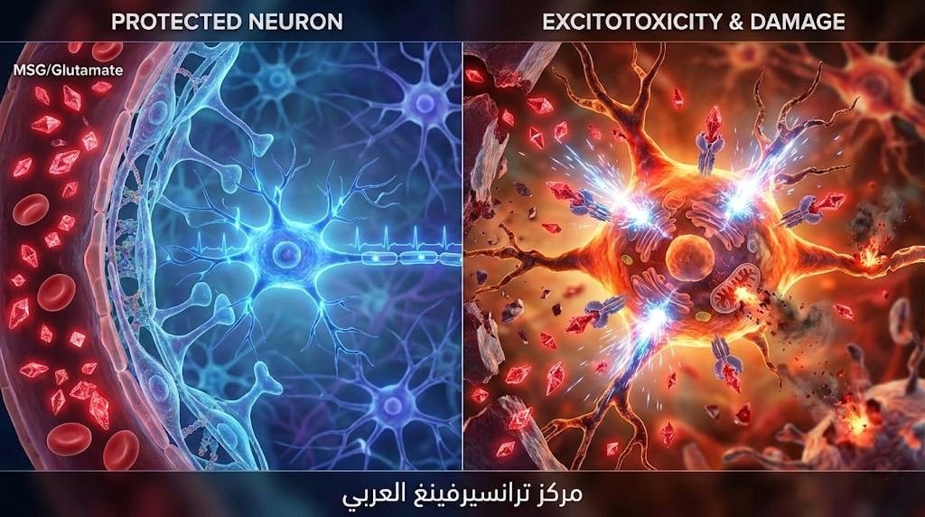 مخطط يوضح تأثير غلوتومات أحادي الصوديوم على الخلايا العصبية